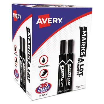 Avery® Marks A Lot Large Desk-style Permanent Marker Value Pack, Broad Chisel Tip, Black, 36-pack (98206) freeshipping - TVN Wholesale
